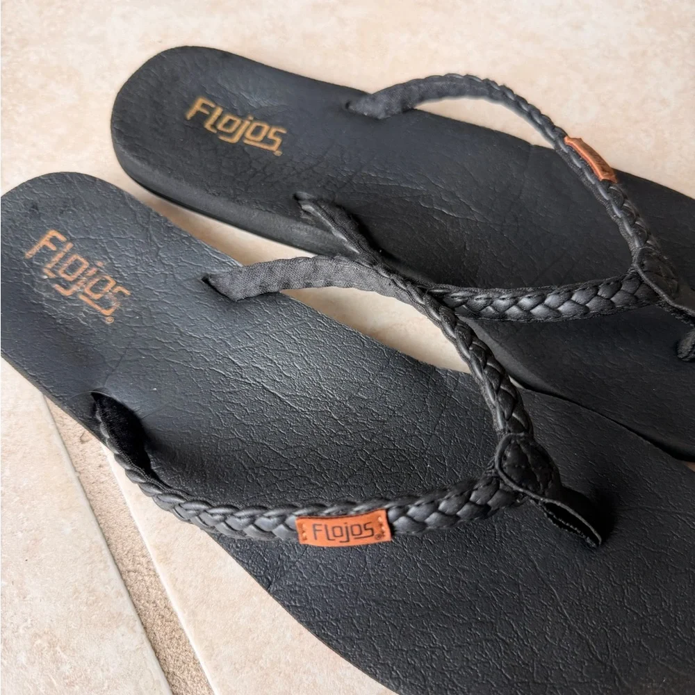 Flojos Black Braided Strap Flip Flops